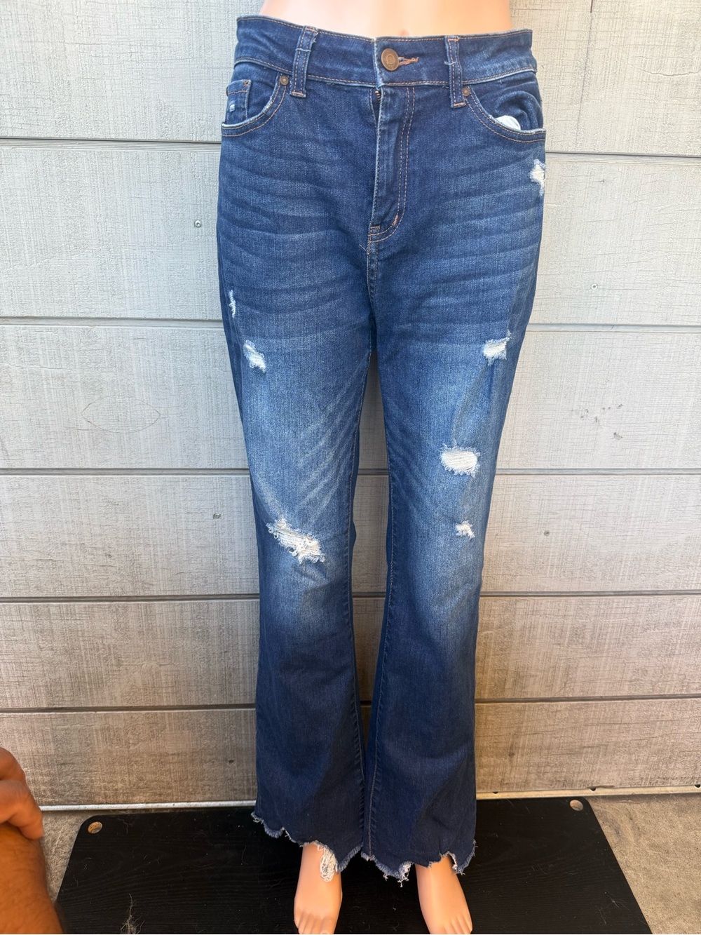 Women’s Enjean Jeans Distressed Juniors Stretch Dark Wash Blue Bootcut size 7/28